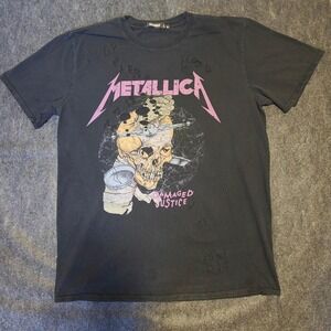 Missguided Metallica Damaged Justice Graphic Tee Black Distressed Rock Shirt M